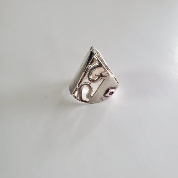 Sterling Silver 925 Elle Jewelry Ring Wide Band with Signature Ruby - Picture 12 of 16